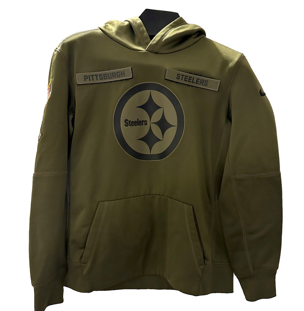 Nike NFL Steelers Salute to Service Olive Therma Pullover Hoodie Youth L 14/16